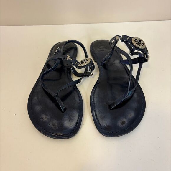 Tory Burch Blue Leather Sandals with Back Strap Size 9 - Picture 3 of 8